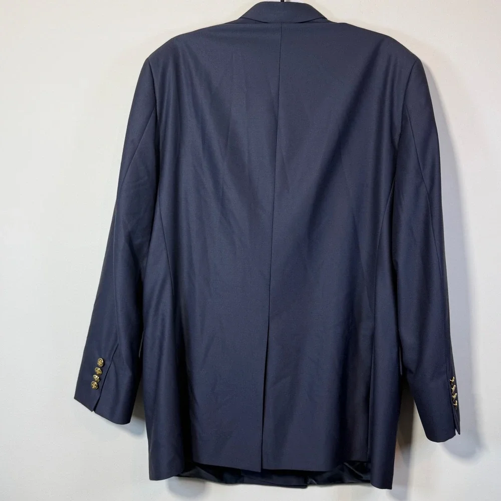 H. Freeman Blazer Men 45 Navy Blue Double Breasted Gold Button Wool USA Heritage